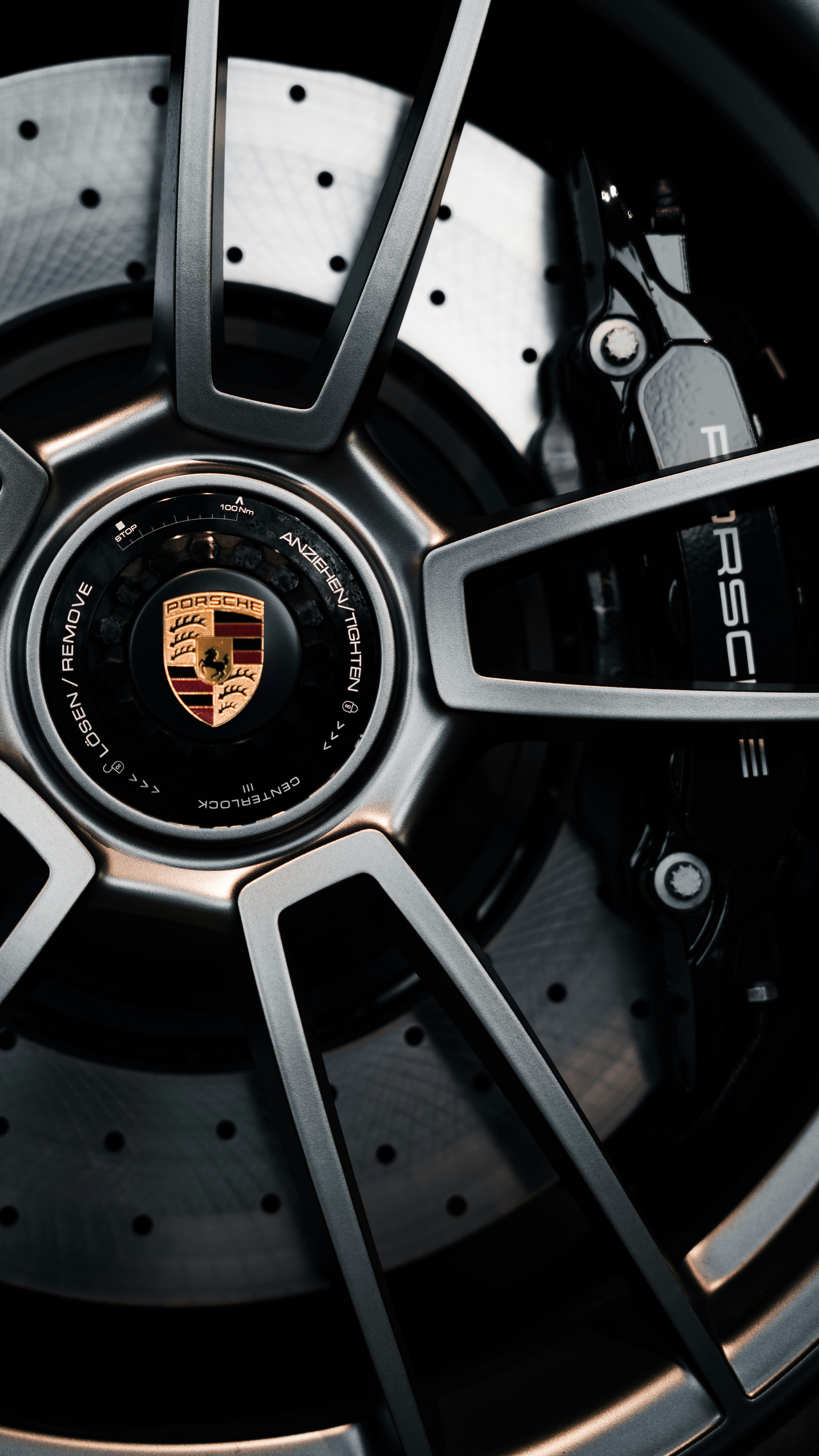 Porsche wheel and carbon ceramic brake closeup
